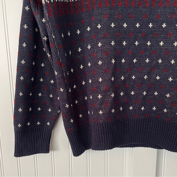 Vintage Mens Crewneck Sweater Snowflake Pattern Ski Knit Navy Blue Maroon Large - Picture 3 of 11